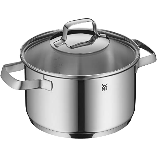 WMF Belmonte 751206040 - Olla grande (20 cm, tapa de cristal, 3,3 l, acero inoxidable Cromargan pulido, sin revestimiento, 18/10, 3,3 litros, color plateado