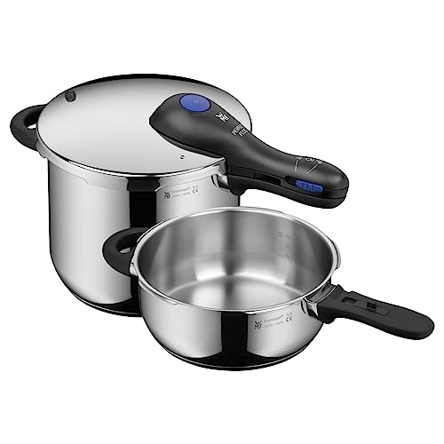 WMF Perfect Plus - Set con Olla Rápida Ø 22 cm de Diámetro de 6 Litros y Medio + Cuerpo 3 Litros, Con Protección Contra Llamas, Acero Inoxidable Cromargan para Inducción